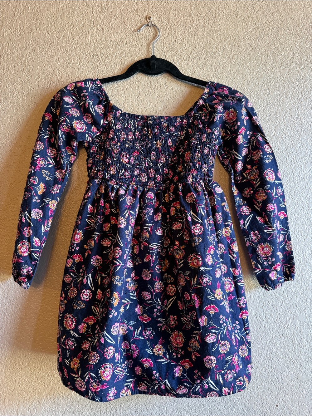 GAP Navy Floral Smocked Long Sleeve Girls Dress